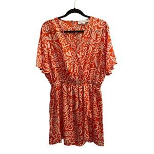 Emma & Michele Romper Womens Large Floral Boho Orange Wrap Short Sleeve Casual